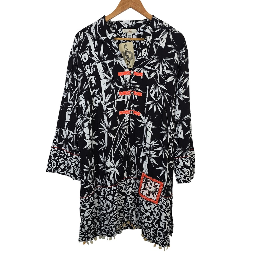 Globe Trotter Bali Batik Bamboo Floral Kimono Tunic Top Plus Size 1X NWT